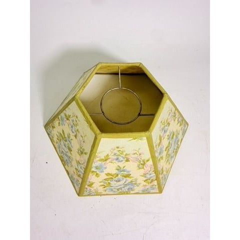 Hurricane Lamp Shade Sexagon Mid Century Lampshades Fabric Floral Chimney Fitter 6 sided Oil Lamp Vintage Flowers Gold Trim Handmade
