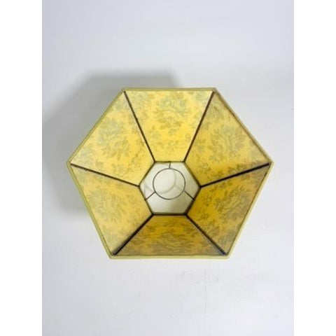 Hurricane Lamp Shade Sexagon Mid Century Lampshades Fabric Floral Chimney Fitter 6 sided Oil Lamp Vintage Flowers Gold Trim Handmade