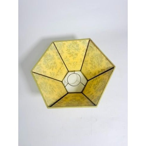 Hurricane Lamp Shade Sexagon Mid Century Lampshades Fabric Floral Chimney Fitter 6 sided Oil Lamp Vintage Flowers Gold Trim Handmade