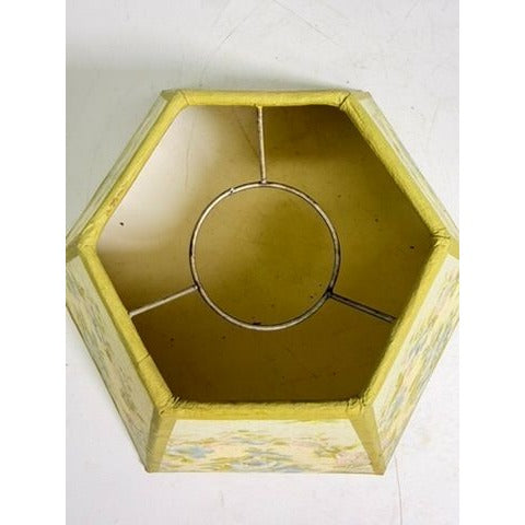 Hurricane Lamp Shade Sexagon Mid Century Lampshades Fabric Floral Chimney Fitter 6 sided Oil Lamp Vintage Flowers Gold Trim Handmade