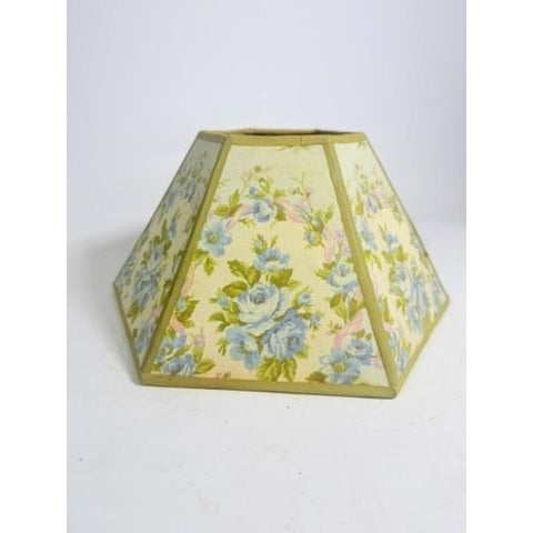 Hurricane Lamp Shade Sexagon Mid Century Lampshades Fabric Floral Chimney Fitter 6 sided Oil Lamp Vintage Flowers Gold Trim Handmade