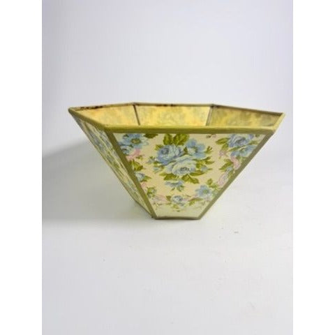 Hurricane Lamp Shade Sexagon Mid Century Lampshades Fabric Floral Chimney Fitter 6 sided Oil Lamp Vintage Flowers Gold Trim Handmade