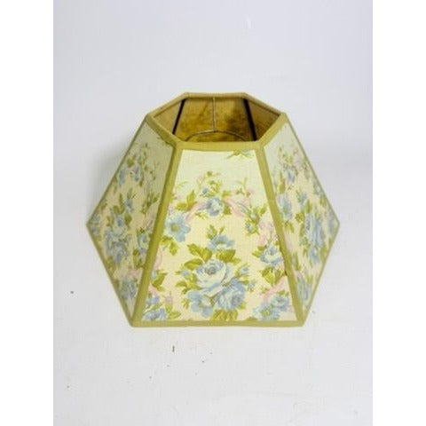 Hurricane Lamp Shade Sexagon Mid Century Lampshades Fabric Floral Chimney Fitter 6 sided Oil Lamp Vintage Flowers Gold Trim Handmade