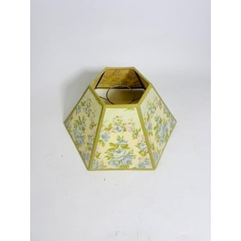 Hurricane Lamp Shade Sexagon Mid Century Lampshades Fabric Floral Chimney Fitter 6 sided Oil Lamp Vintage Flowers Gold Trim Handmade