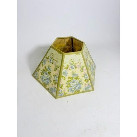 Hurricane Lamp Shade Sexagon Mid Century Lampshades Fabric Floral Chimney Fitter 6 sided Oil Lamp Vintage Flowers Gold Trim Handmade