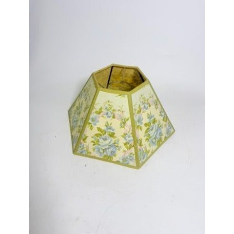 Hurricane Lamp Shade Sexagon Mid Century Lampshades Fabric Floral Chimney Fitter 6 sided Oil Lamp Vintage Flowers Gold Trim Handmade