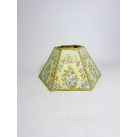 Hurricane Lamp Shade Sexagon Mid Century Lampshades Fabric Floral Chimney Fitter 6 sided Oil Lamp Vintage Flowers Gold Trim Handmade