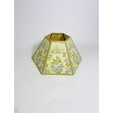 Hurricane Lamp Shade Sexagon Mid Century Lampshades Fabric Floral Chimney Fitter 6 sided Oil Lamp Vintage Flowers Gold Trim Handmade
