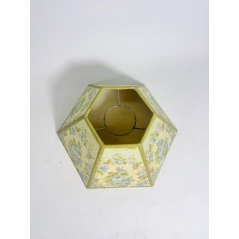 Hurricane Lamp Shade Sexagon Mid Century Lampshades Fabric Floral Chimney Fitter 6 sided Oil Lamp Vintage Flowers Gold Trim Handmade