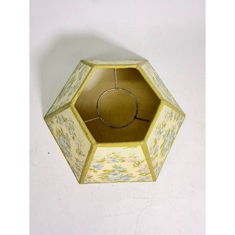 Hurricane Lamp Shade Sexagon Mid Century Lampshades Fabric Floral Chimney Fitter 6 sided Oil Lamp Vintage Flowers Gold Trim Handmade