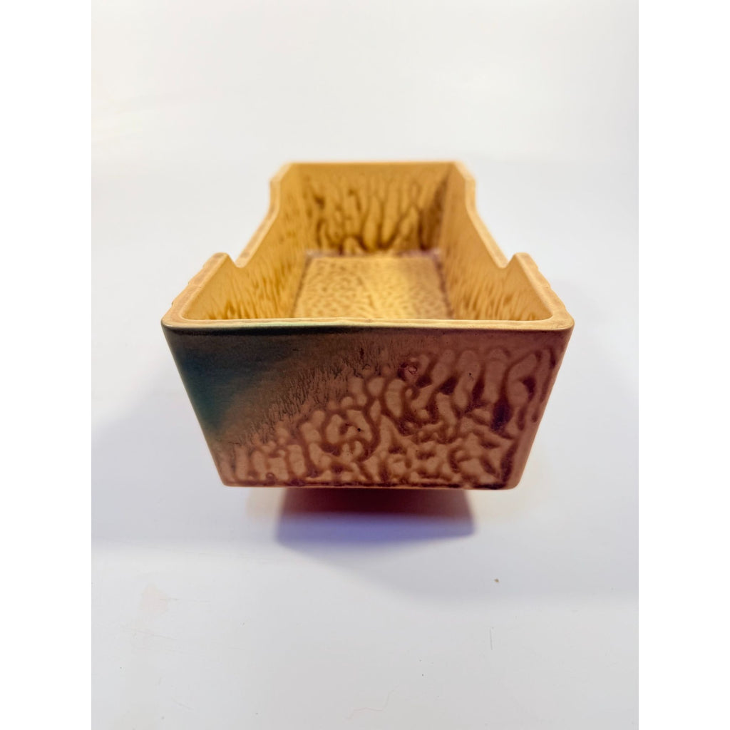 Footed Ikebana Dish Planter Japanese Drip Glaze Mid Century MCM Atomic Retro Rectangular Omochaya Japan Brown Green Accents Home Decor