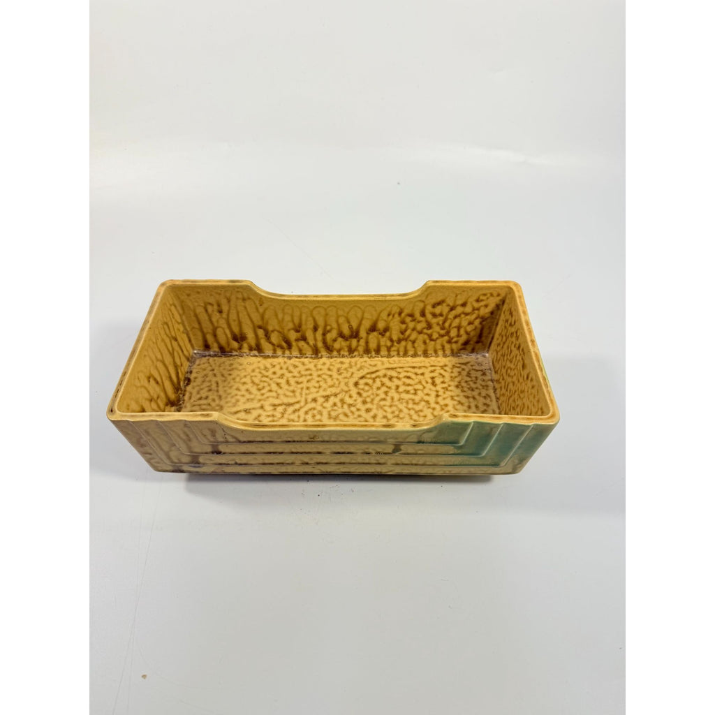Footed Ikebana Dish Planter Japanese Drip Glaze Mid Century MCM Atomic Retro Rectangular Omochaya Japan Brown Green Accents Home Decor