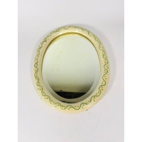 Pottery Mirror Vanity Tray Hand Painted Vine Motif Vintage Home Decor Decorative Accents