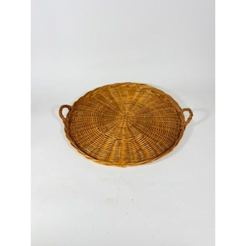 Round Rattan Tray with Handles Large Wicker Vintage Home Decor Serving Gallery Wall Decorative Accents