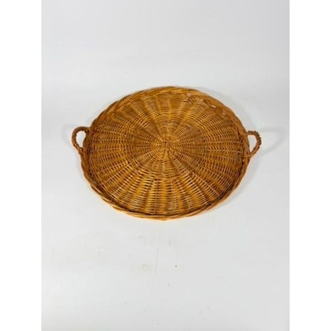 Round Rattan Tray with Handles Large Wicker Vintage Home Decor Serving Gallery Wall Decorative Accents