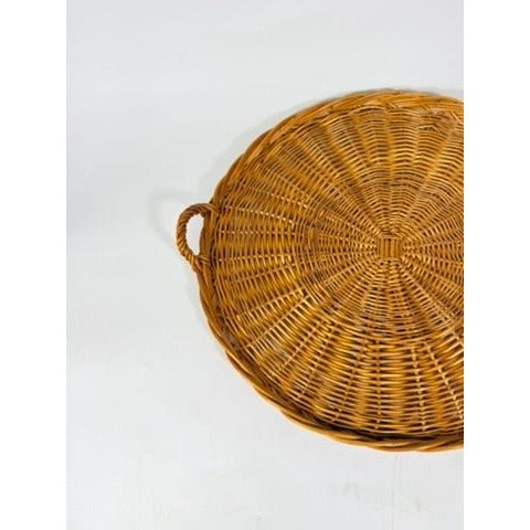 Round Rattan Tray with Handles Large Wicker Vintage Home Decor Serving Gallery Wall Decorative Accents