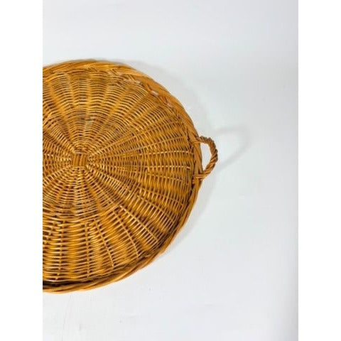 Round Rattan Tray with Handles Large Wicker Vintage Home Decor Serving Gallery Wall Decorative Accents