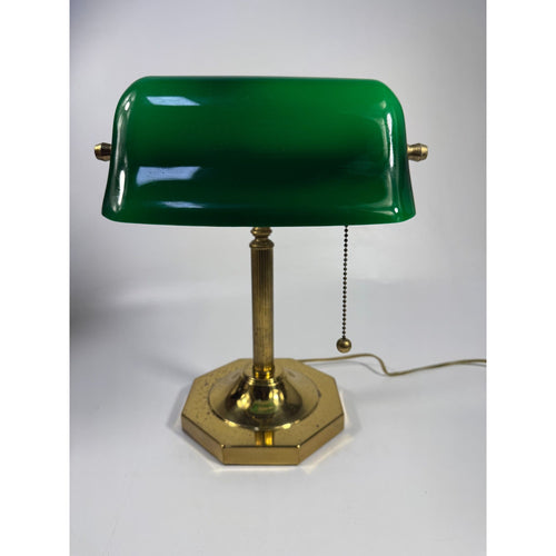 Bankers Lamp Rare Duck Bill Vintage Green Glass Shade Brass Octagional Base Office Desk Lighting Home Decor Decorative Accents Collectible