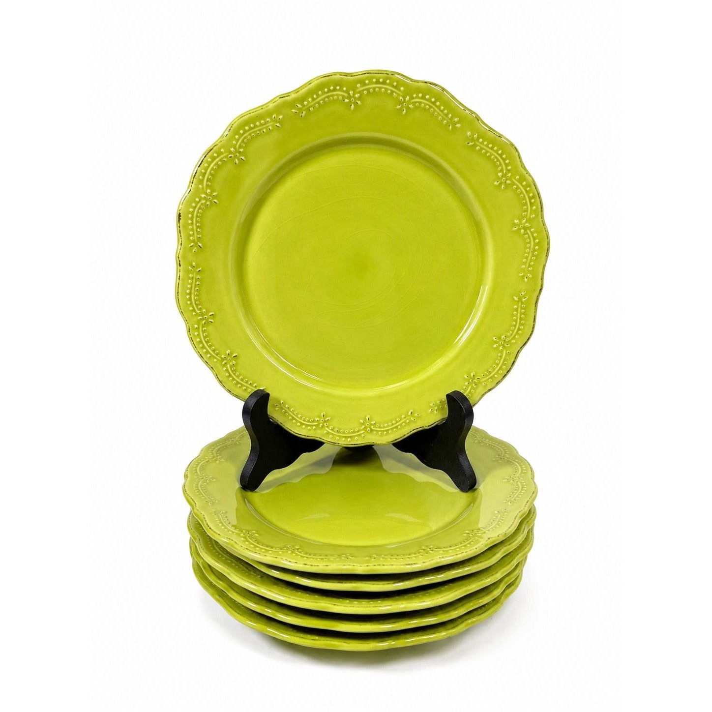 Earthenware Salad Plates Lacey Green Pier I Imports Stoneware Set 6 Portugal Scolloped Edge Replacement China Serving Pieces