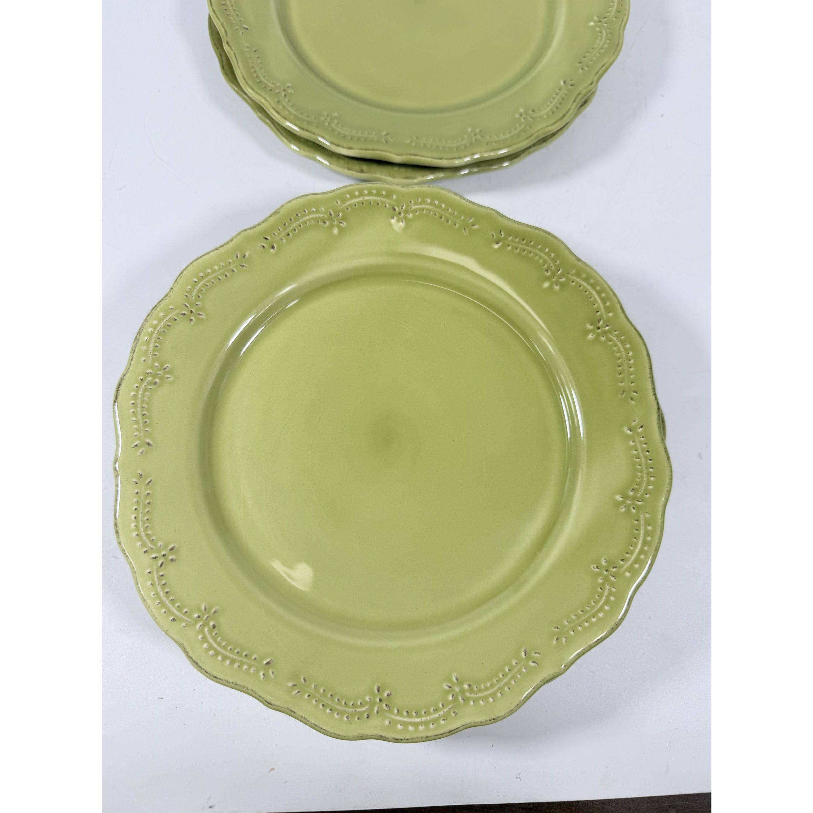 Earthenware Salad Plates Lacey Green Pier I Imports Stoneware Set 6 Portugal Scolloped Edge Replacement China Serving Pieces