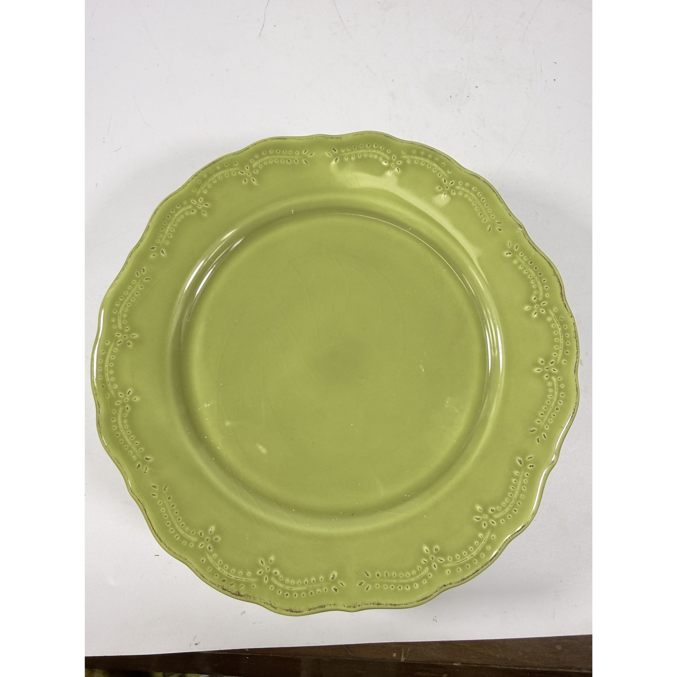 Earthenware Salad Plates Lacey Green Pier I Imports Stoneware Set 6 Portugal Scolloped Edge Replacement China Serving Pieces