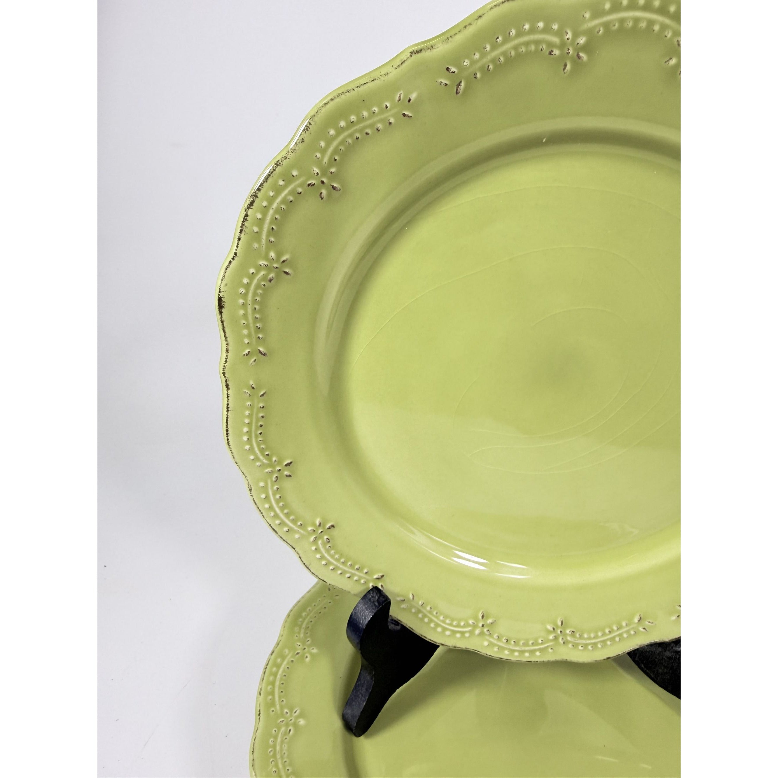 Earthenware Salad Plates Lacey Green Pier I Imports Stoneware Set 6 Portugal Scolloped Edge Replacement China Serving Pieces