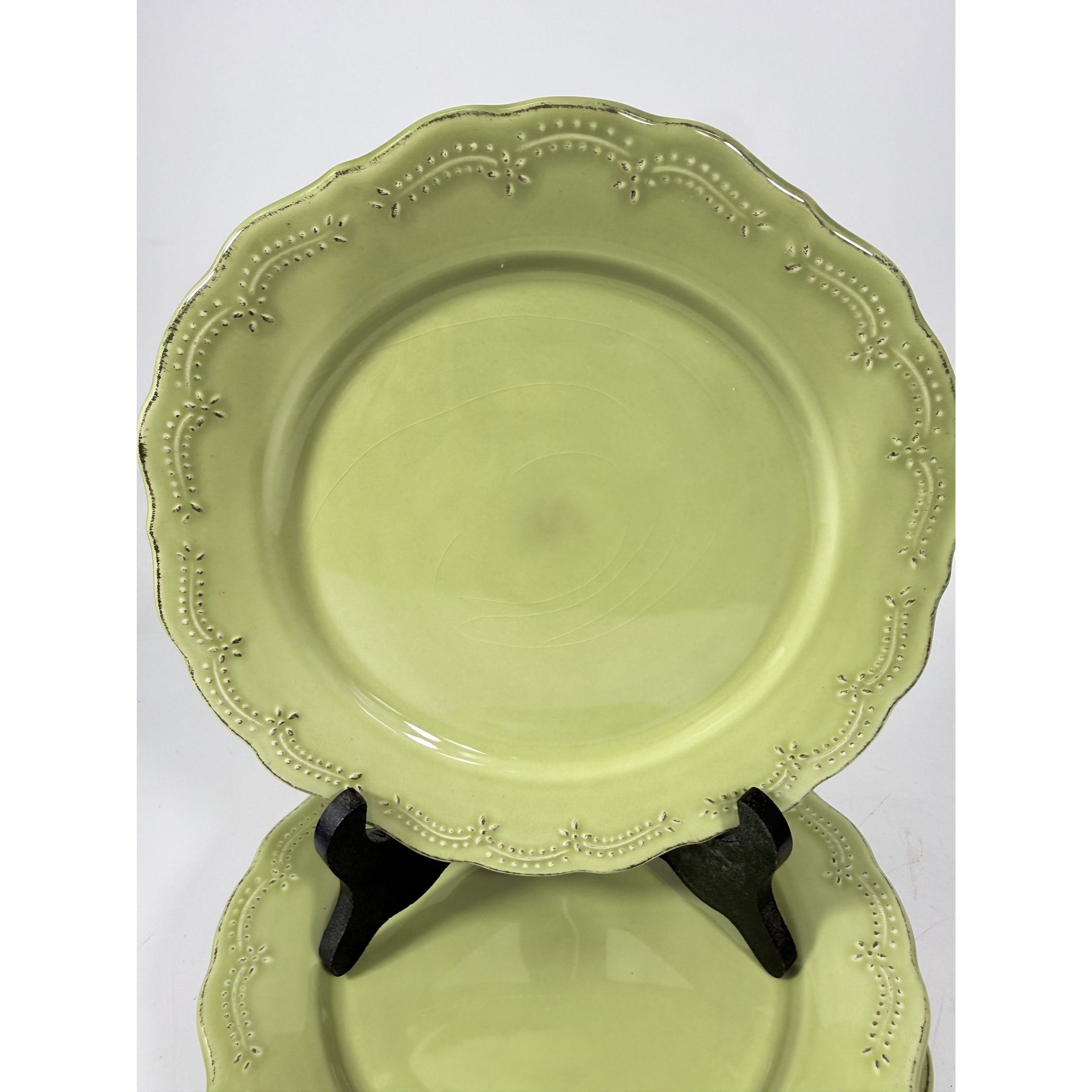 Earthenware Salad Plates Lacey Green Pier I Imports Stoneware Set 6 Portugal Scolloped Edge Replacement China Serving Pieces