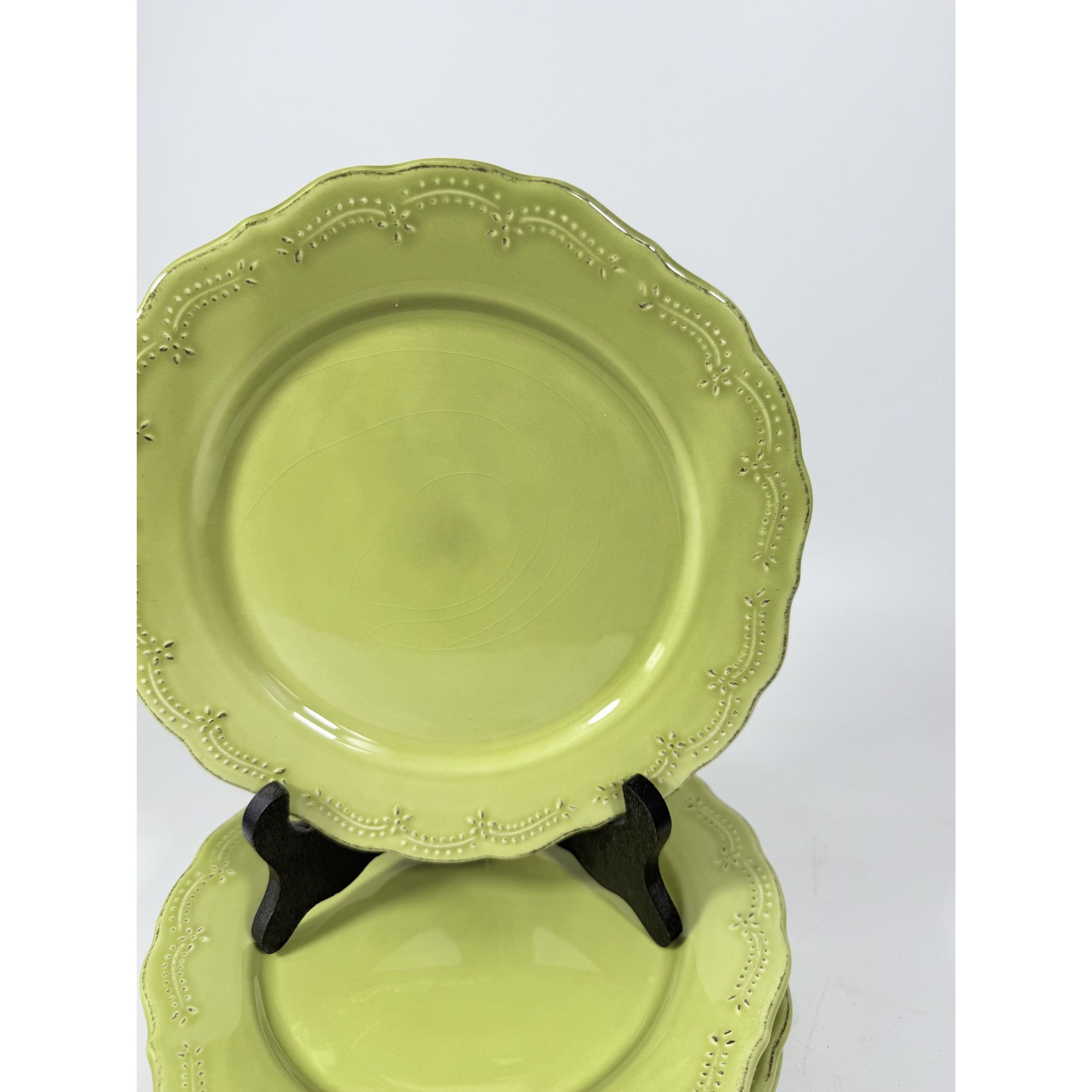 Earthenware Salad Plates Lacey Green Pier I Imports Stoneware Set 6 Portugal Scolloped Edge Replacement China Serving Pieces