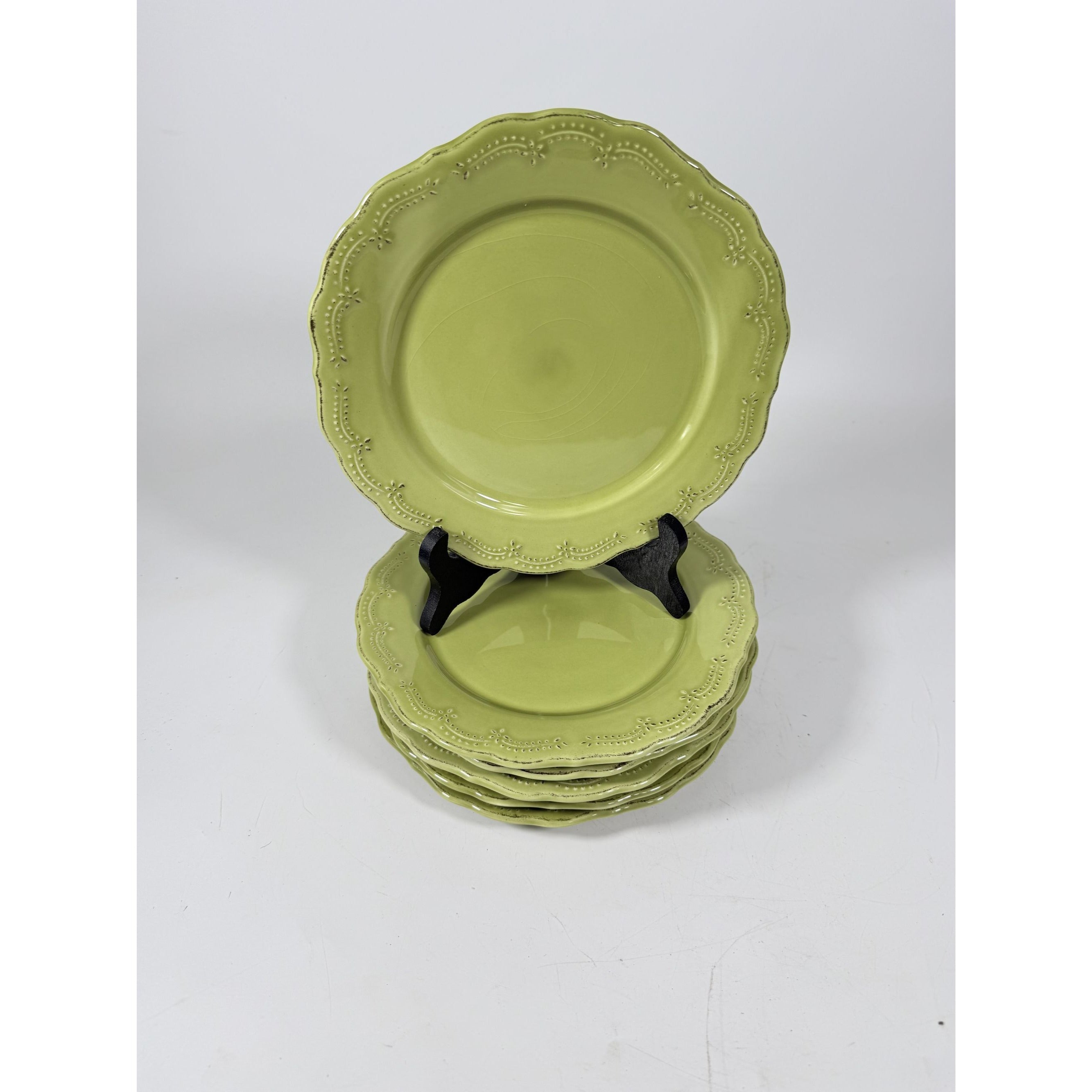 Earthenware Salad Plates Lacey Green Pier I Imports Stoneware Set 6 Portugal Scolloped Edge Replacement China Serving Pieces
