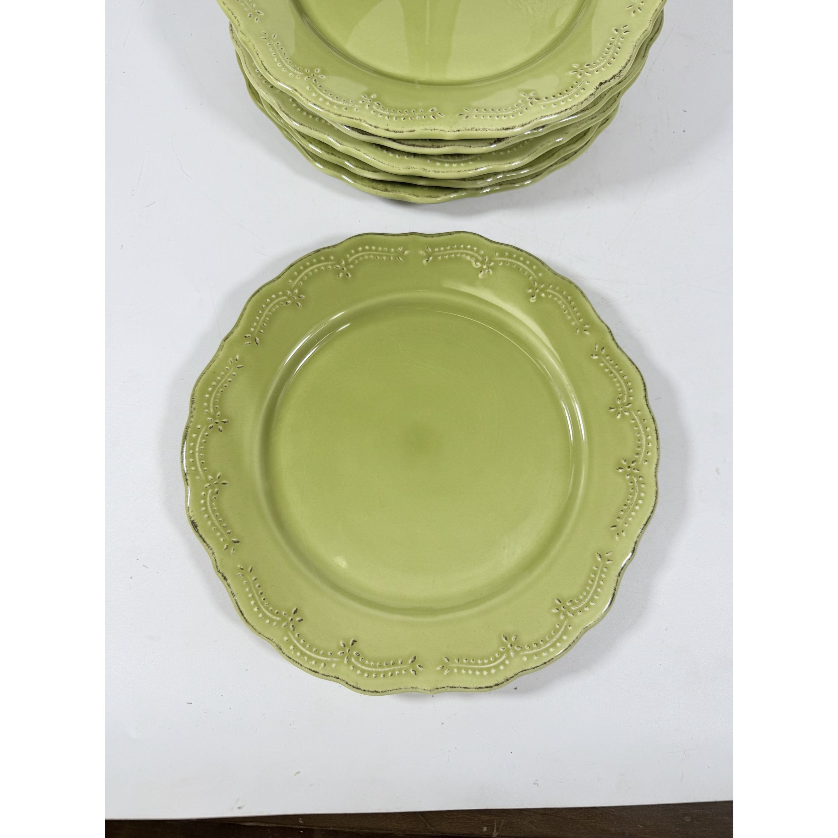 Earthenware Salad Plates Lacey Green Pier I Imports Stoneware Set 6 Portugal Scolloped Edge Replacement China Serving Pieces