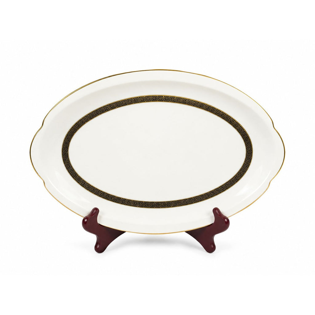 Oval Serving Platter 12" Key Largo by Meito Black Greek Key On Gold Band Royal M Japan Replacement China Vintage Elegant Traditional Classic