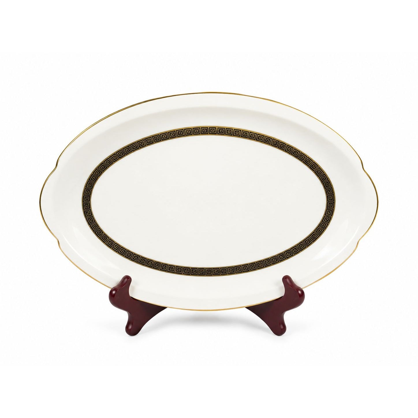 Oval Serving Platter 12" Key Largo by Meito Black Greek Key On Gold Band Royal M Japan Replacement China Vintage Elegant Traditional Classic