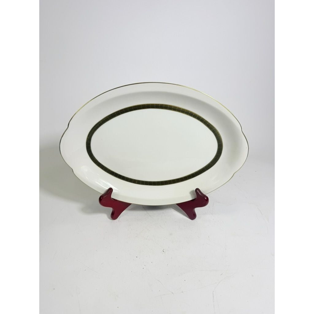 Oval Serving Platter 12" Key Largo by Meito Black Greek Key On Gold Band Royal M Japan Replacement China Vintage Elegant Traditional Classic
