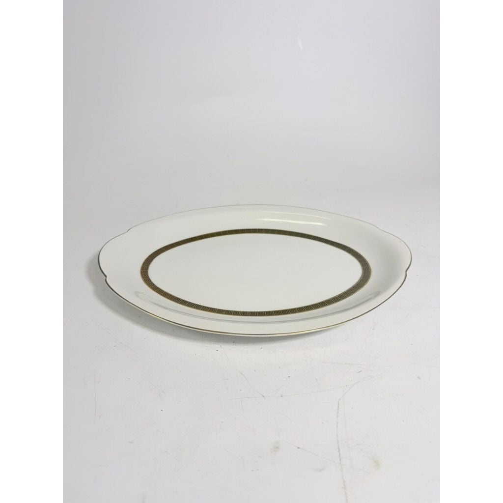 Oval Serving Platter 12" Key Largo by Meito Black Greek Key On Gold Band Royal M Japan Replacement China Vintage Elegant Traditional Classic
