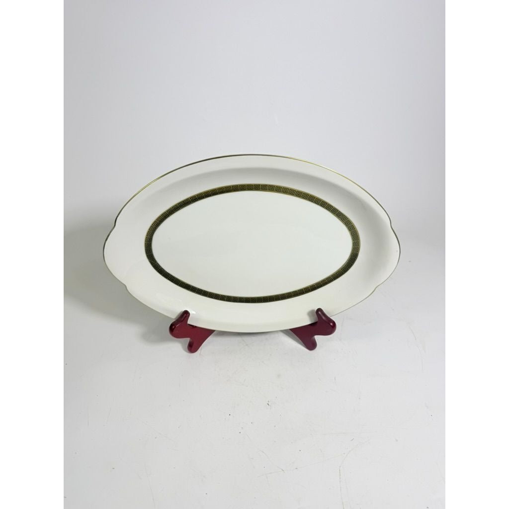 Oval Serving Platter 12" Key Largo by Meito Black Greek Key On Gold Band Royal M Japan Replacement China Vintage Elegant Traditional Classic