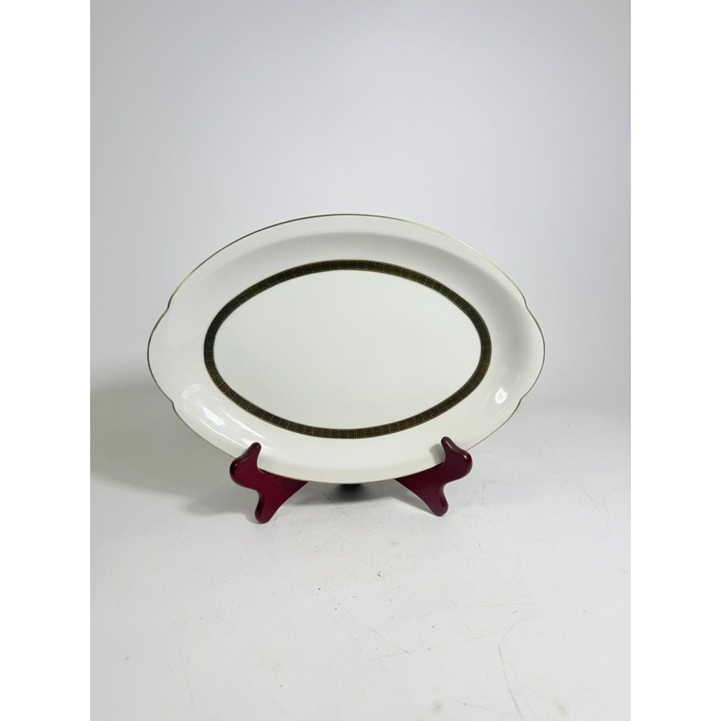 Oval Serving Platter 12" Key Largo by Meito Black Greek Key On Gold Band Royal M Japan Replacement China Vintage Elegant Traditional Classic
