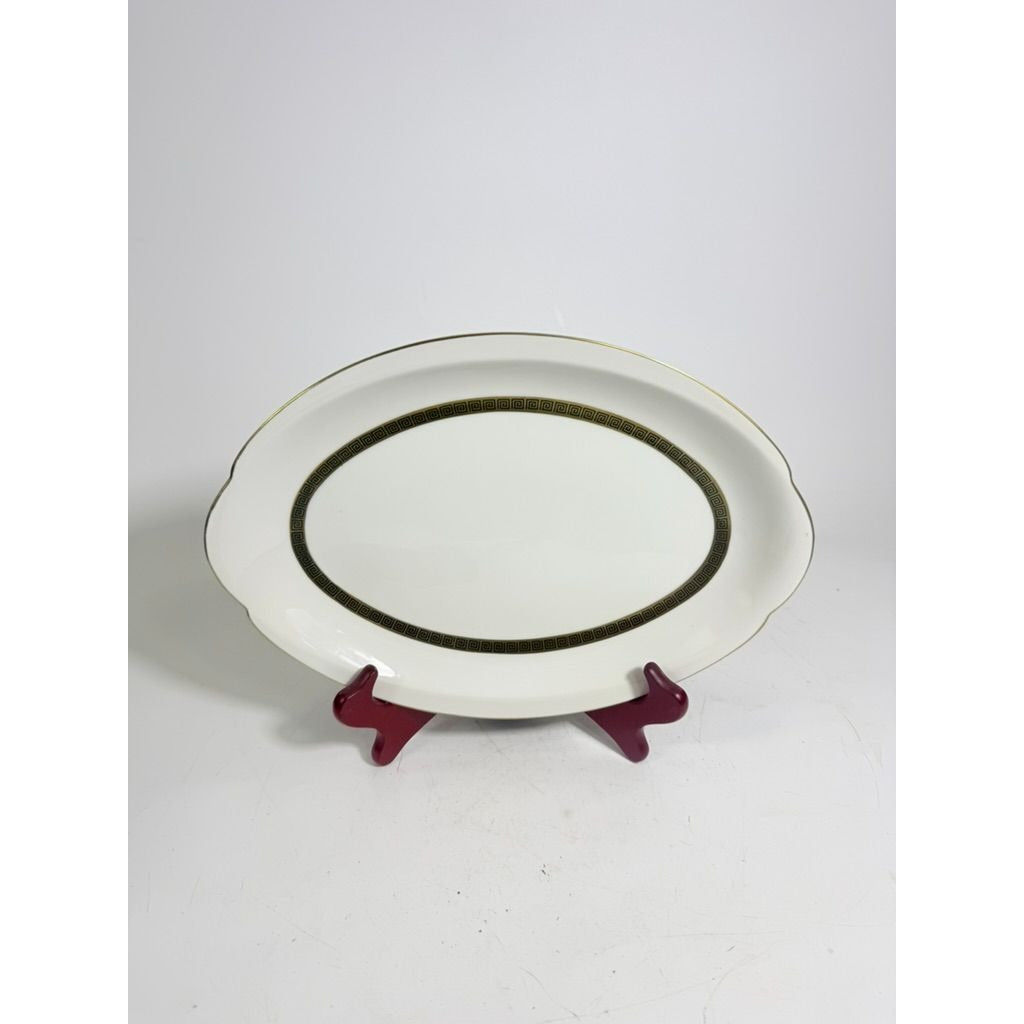 Oval Serving Platter 12" Key Largo by Meito Black Greek Key On Gold Band Royal M Japan Replacement China Vintage Elegant Traditional Classic
