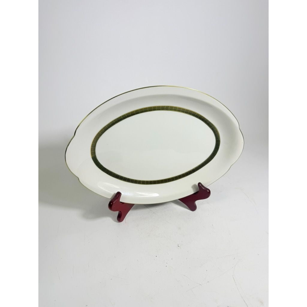 Oval Serving Platter 12" Key Largo by Meito Black Greek Key On Gold Band Royal M Japan Replacement China Vintage Elegant Traditional Classic