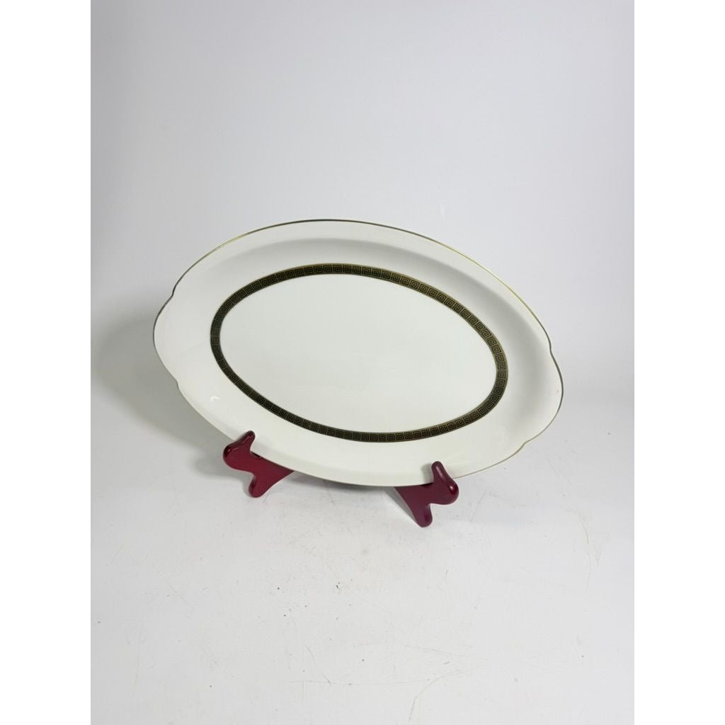 Oval Serving Platter 12" Key Largo by Meito Black Greek Key On Gold Band Royal M Japan Replacement China Vintage Elegant Traditional Classic