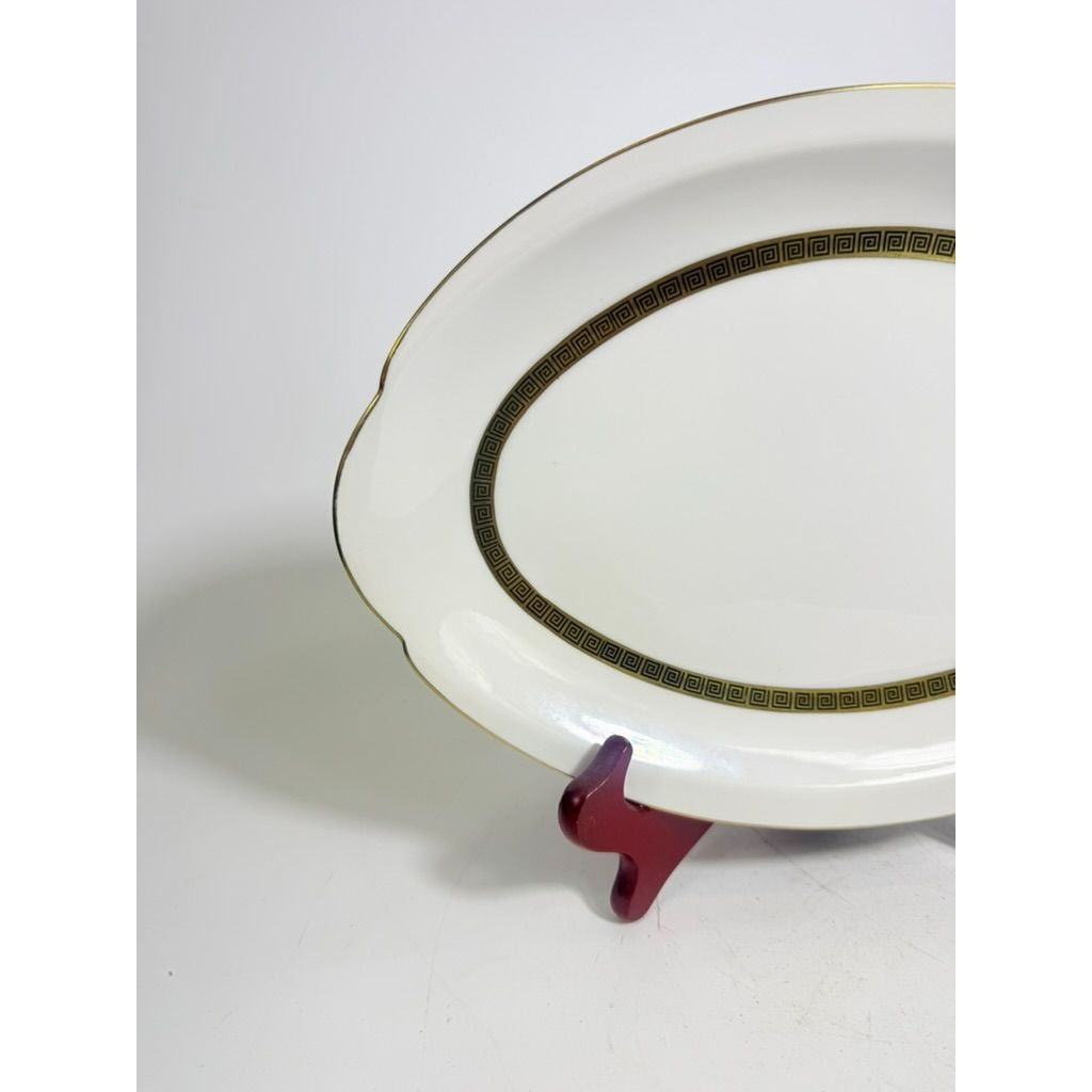 Oval Serving Platter 12" Key Largo by Meito Black Greek Key On Gold Band Royal M Japan Replacement China Vintage Elegant Traditional Classic