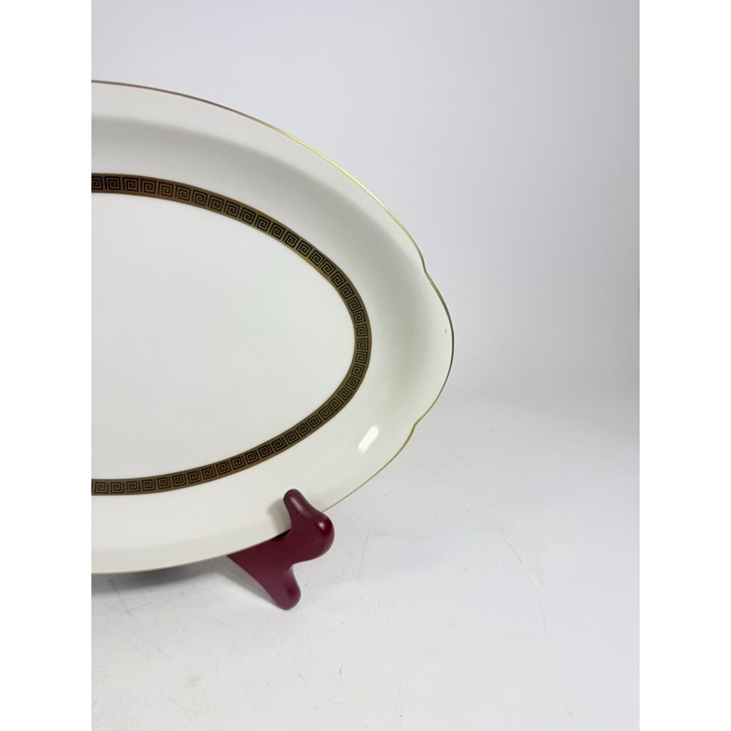 Oval Serving Platter 12" Key Largo by Meito Black Greek Key On Gold Band Royal M Japan Replacement China Vintage Elegant Traditional Classic