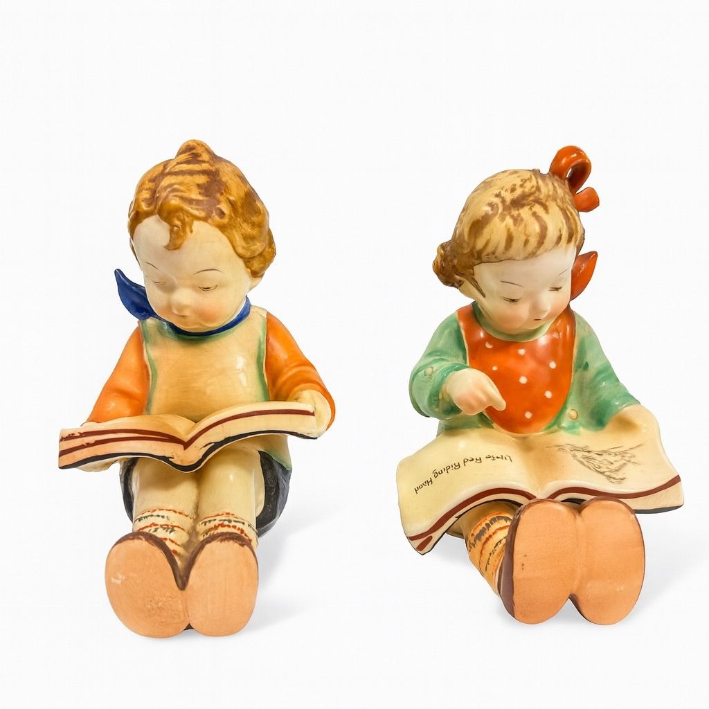 Bookends Boy Girl Reading Japan Porcelain Vintage Little Red Riding Hood Office Library Home Shelf Decor BookLovers Gift Decorative Accents