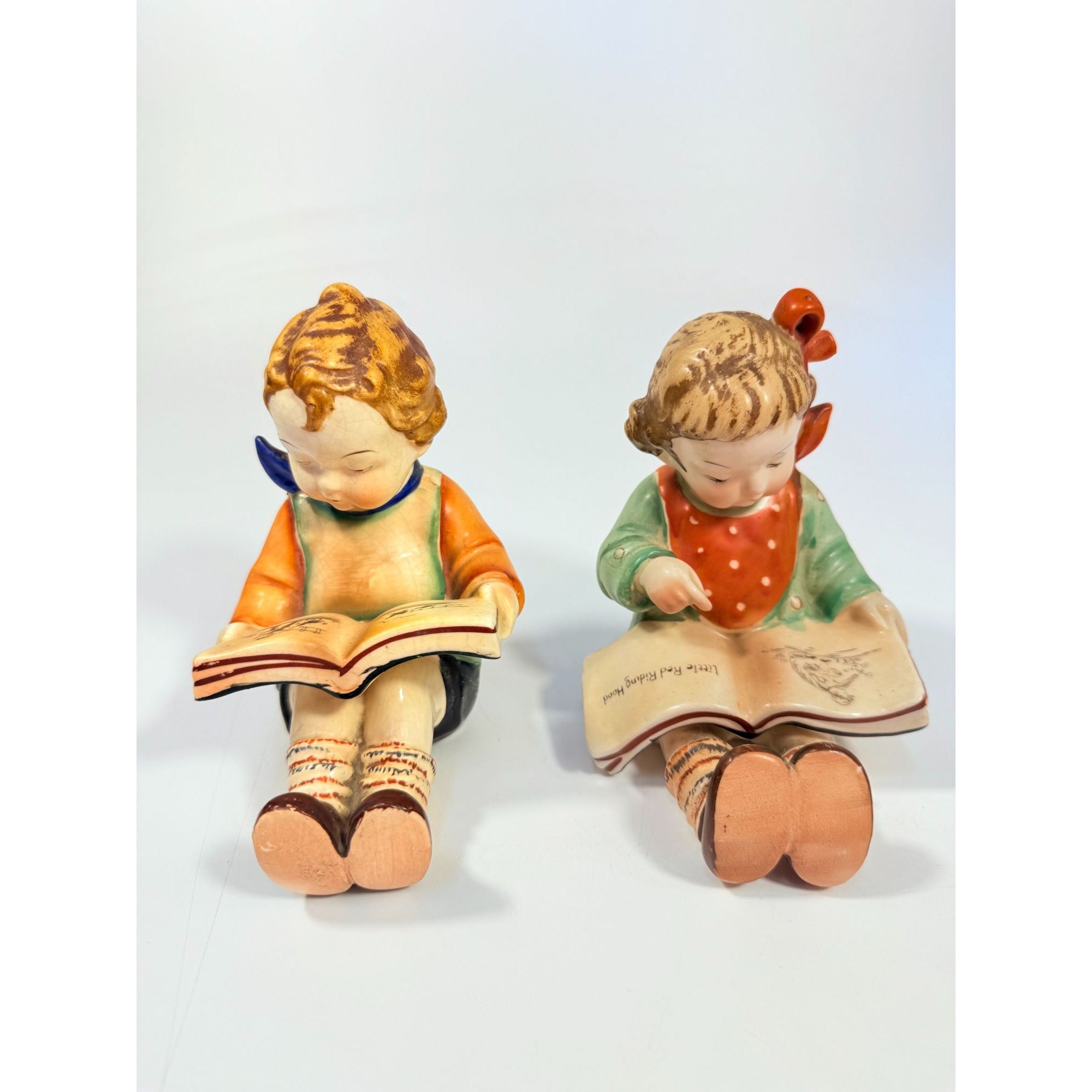 Bookends Boy Girl Reading Japan Porcelain Vintage Little Red Riding Hood Office Library Home Shelf Decor BookLovers Gift Decorative Accents