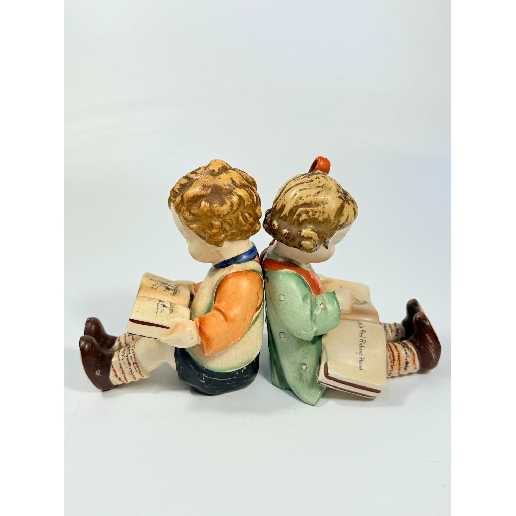 Bookends Boy Girl Reading Japan Porcelain Vintage Little Red Riding Hood Office Library Home Shelf Decor BookLovers Gift Decorative Accents