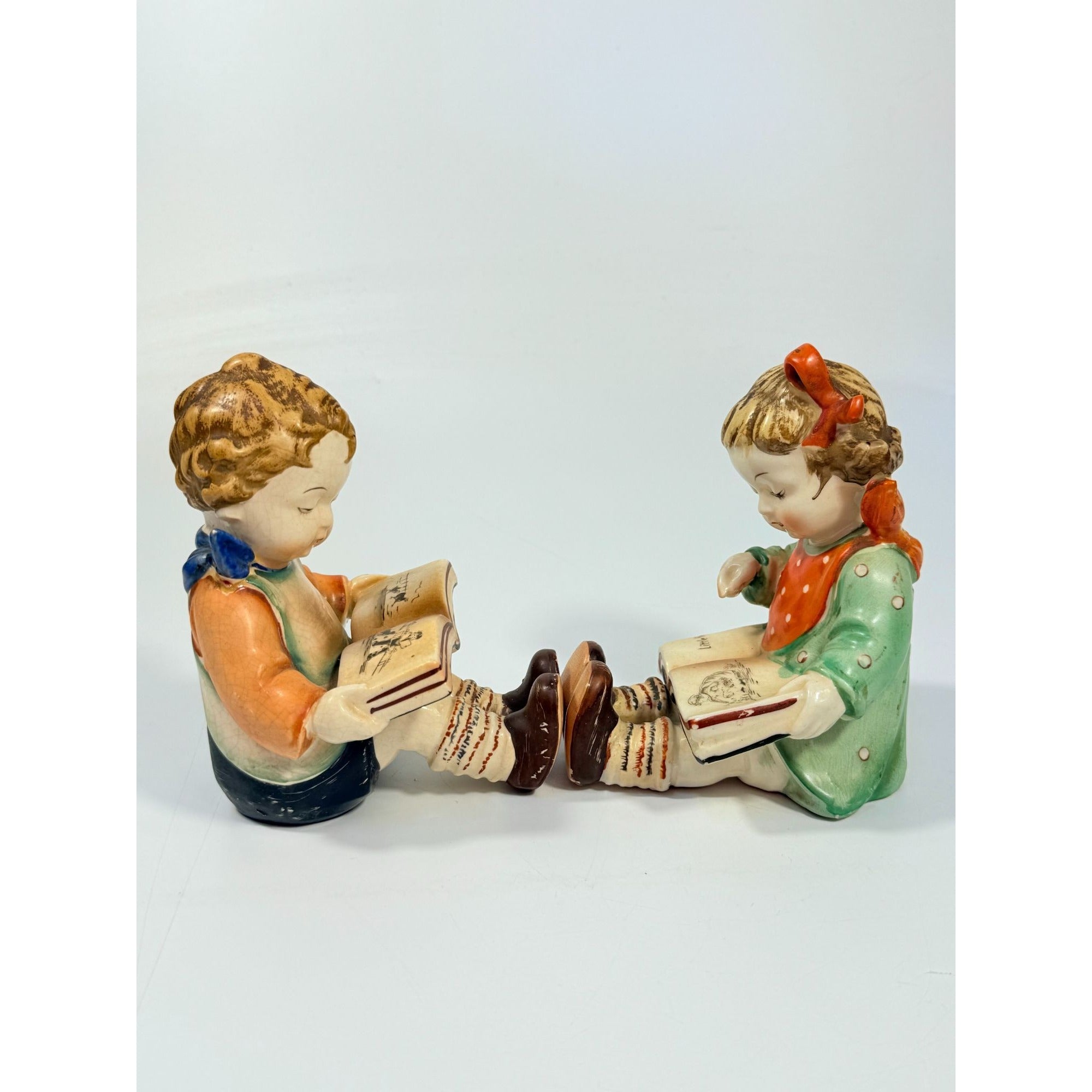Bookends Boy Girl Reading Japan Porcelain Vintage Little Red Riding Hood Office Library Home Shelf Decor BookLovers Gift Decorative Accents