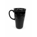Longaberger Woven Traditions Pottery Black Ebony Coffee Travel Mug-EUC