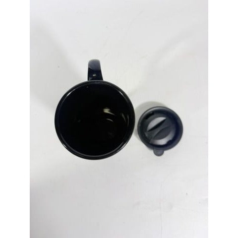 Longaberger Woven Traditions Pottery Black Ebony Coffee Travel Mug-EUC