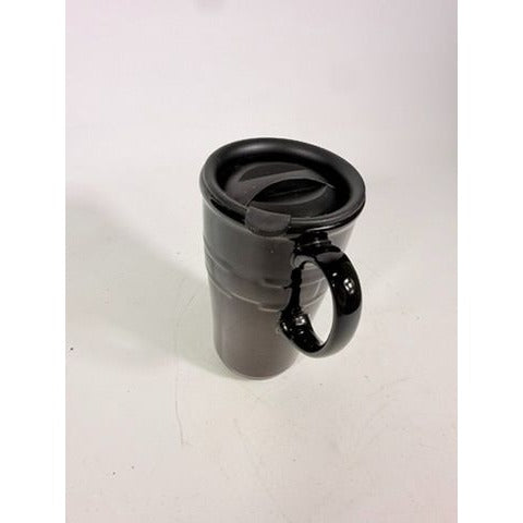Longaberger Woven Traditions Pottery Black Ebony Coffee Travel Mug-EUC