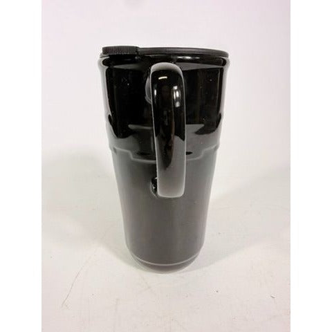 Longaberger Woven Traditions Pottery Black Ebony Coffee Travel Mug-EUC