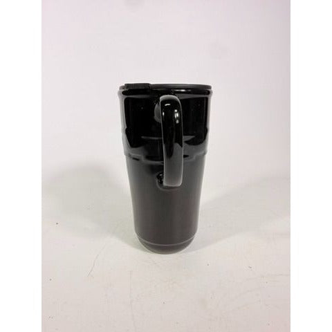 Longaberger Woven Traditions Pottery Black Ebony Coffee Travel Mug-EUC